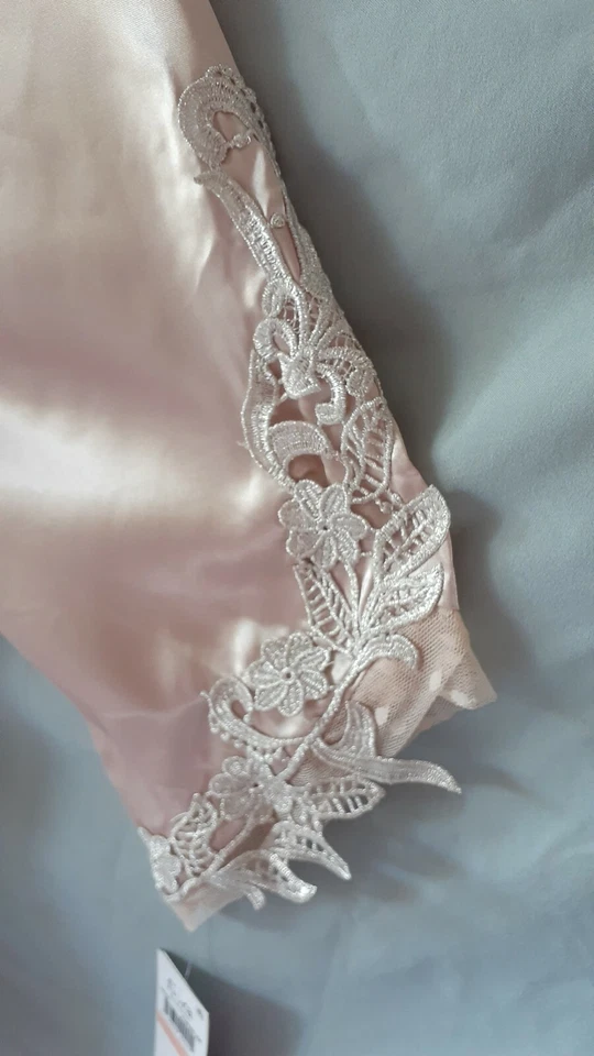 Flora Nikrooz Beige Bata Apliques Encaje Ribete Estilo Vintage Largo L/XL 48" BUSTO Foto 3 de 4