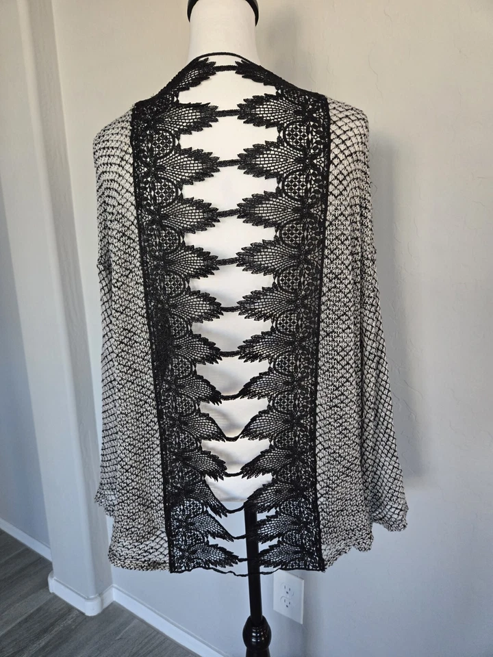 Винтажный Гавана богемное вязаный открытый передний кружевной назад длинным рукавом кардиган кимоно размер S - Изображение 2 из 4