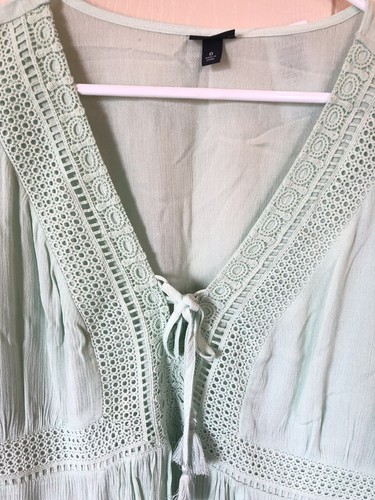 NWT Torrid Womens LG Green Babydoll Gauze Crochet Lace Up Blouse - Picture 3 of 5