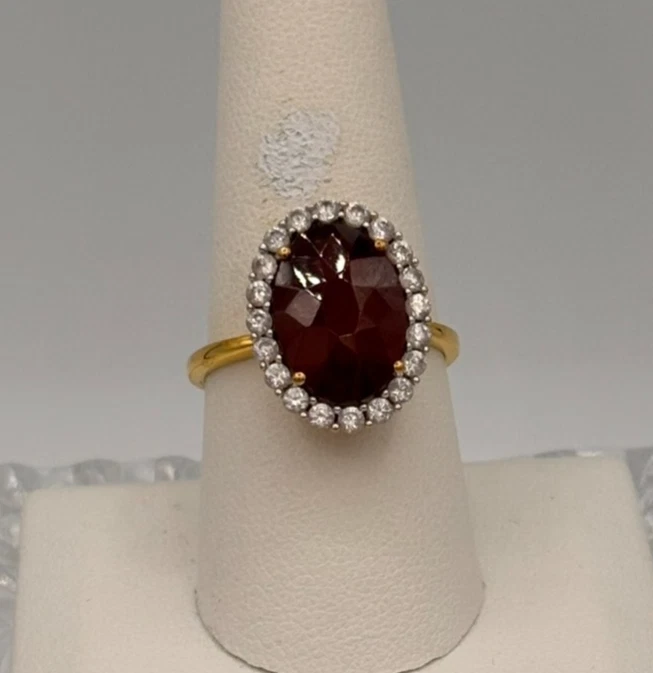 Anel feminino de prata Gemporia 8,42 cttw granada hessonita e zircões brancos tamanho 9 - Imagem 3 de 4