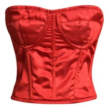 MISS LEATHER Elegant Waist Training Stylish Punk Rock Red Satin Corset Top