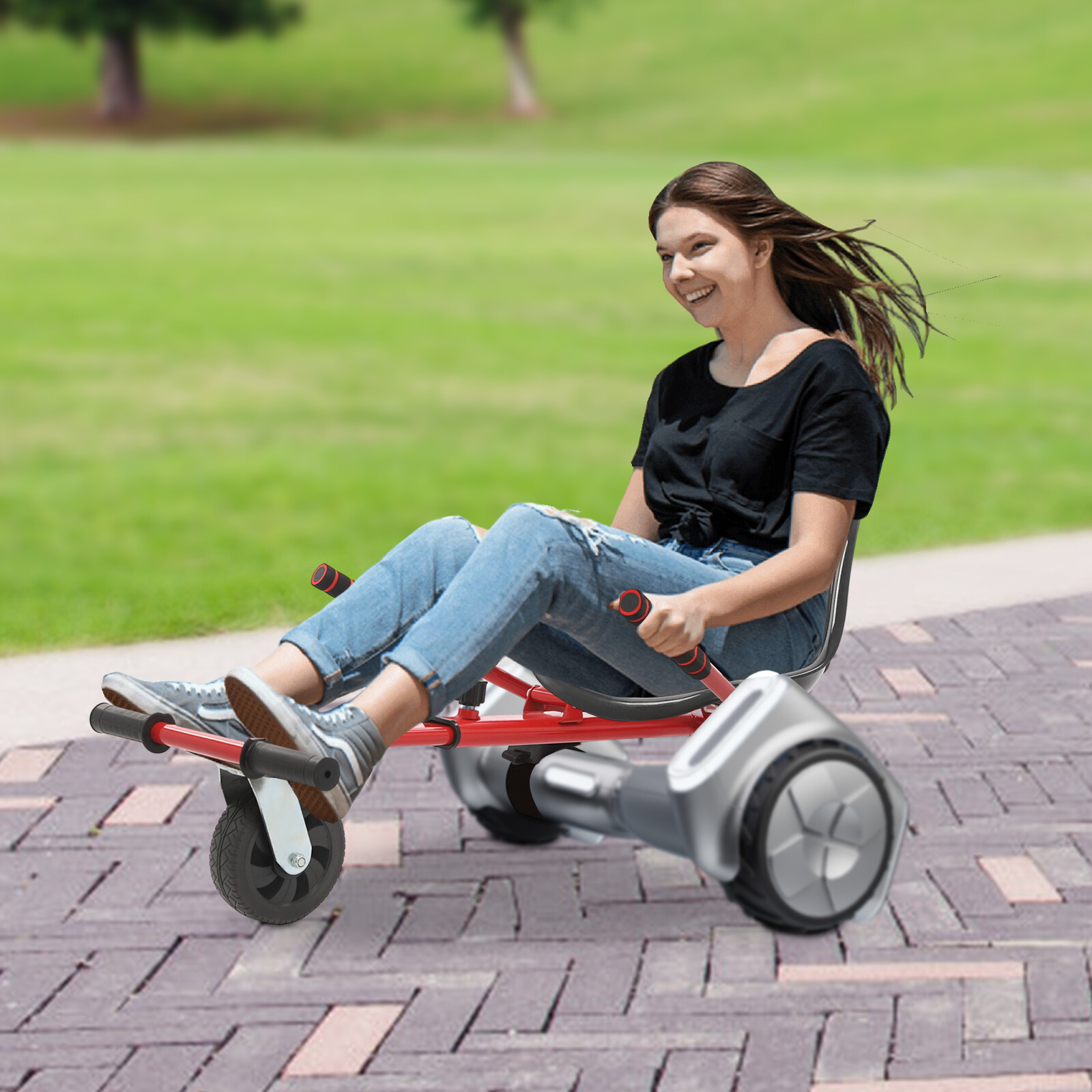 Red Hoverboard Kart Attachment Adjustable Seat For 6.5-10in Balancing Scooter