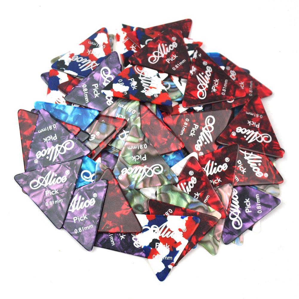 100-Pack Medium 0.81mm Celluloid Triangle Guitar Picks - Assorted Colors