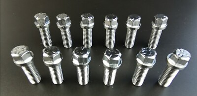 SBC Chevy Chrome 6pt Header Bolt 12pc Kit 3/8''-16 x 1'' 283 327 350 400