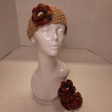 Woman's Handmade Crochet 2 Scrunchies and Headband Fall Colors Multicolor