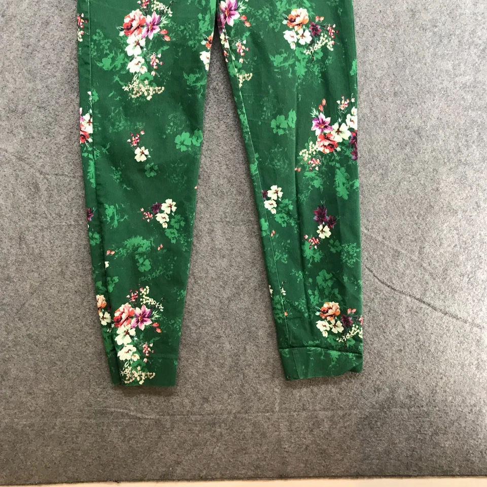 Pantalones H&M para mujer talla 6 informales verdes florales pierna ajustada tiro medio elásticos cremallera lateral Foto 4 de 4