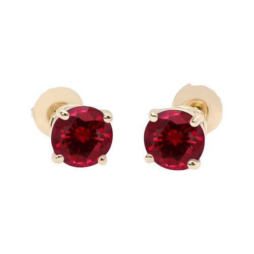 LAB Created Ruby 14K Real Yellow Gold Heavier Weight Gold - Picture 2 of 7