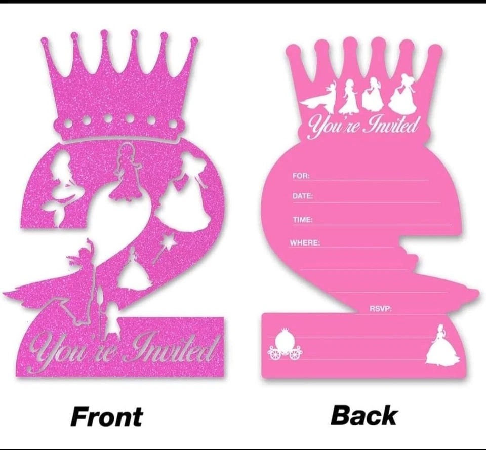 Invitaciones y Sobres Brillantes Princesa Rosa 2ª Niñas Niños Fiesta de Cumpleaños Foto 2 de 4
