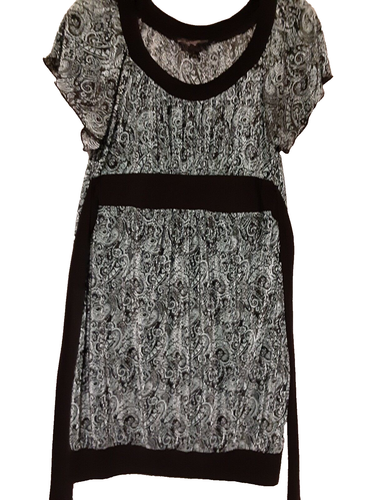 R&M Richards Dress Size 8P Petite Empire Waist Short Sleeve Crinkle Black Blue