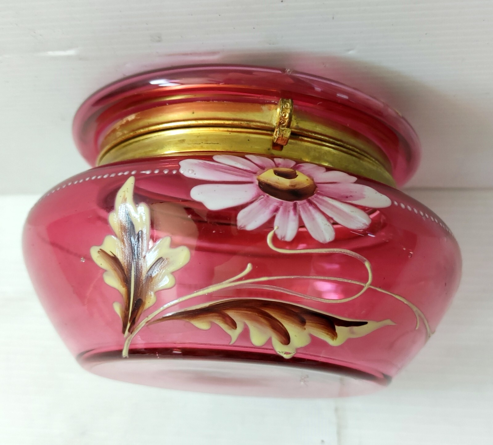 Crystal Candy Box Pink With Floral Enamel Decoration Daisies Art Nouveau