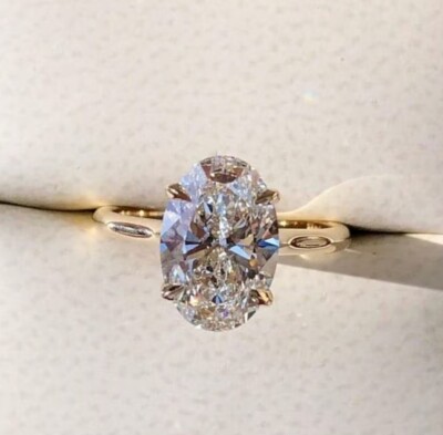 3Ct Oval Cut Moissanite Solitaire Engagement Ring 10k Solid Yellow Gold