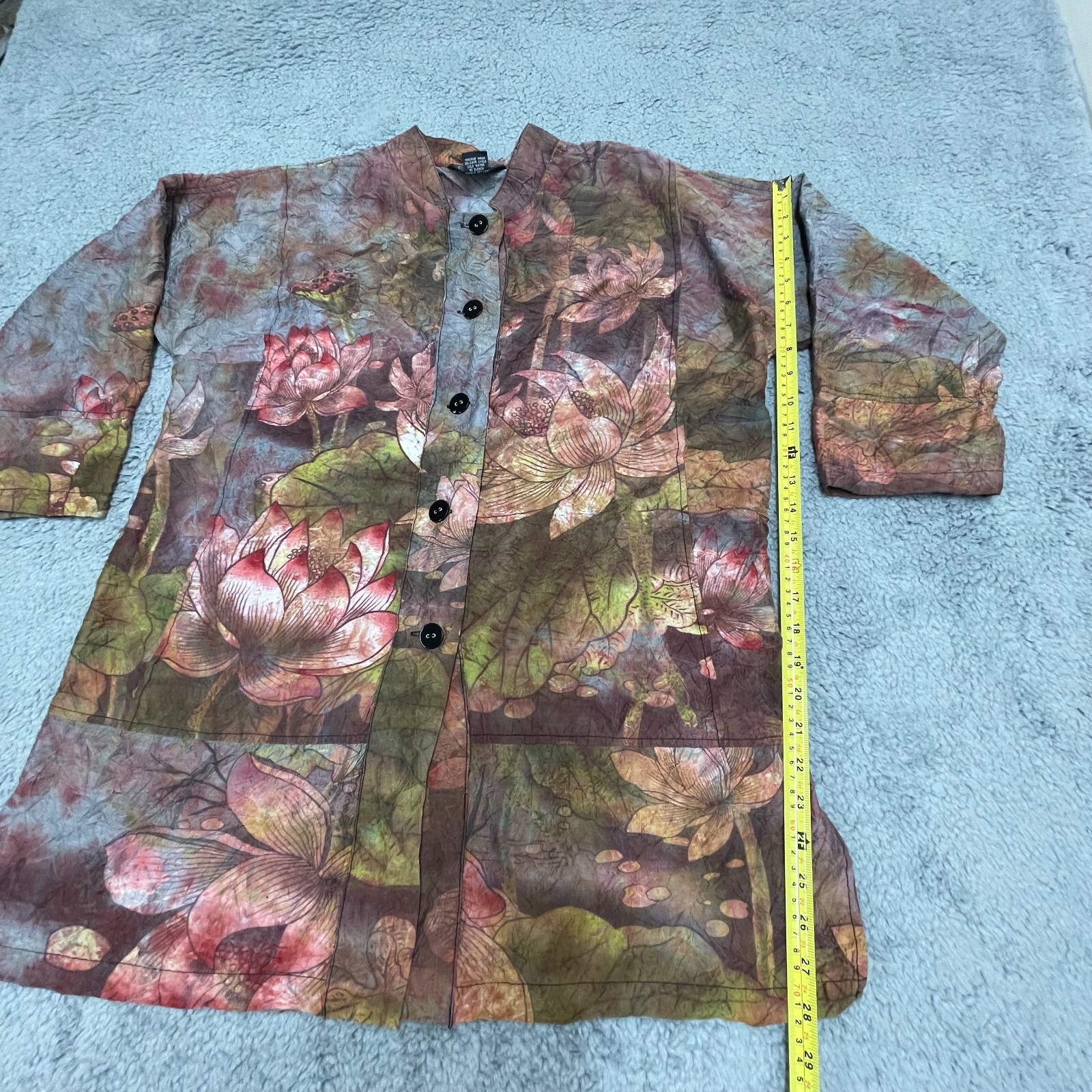 Citron Button Up Shirt Womens Small Floral Top Bamboo Material