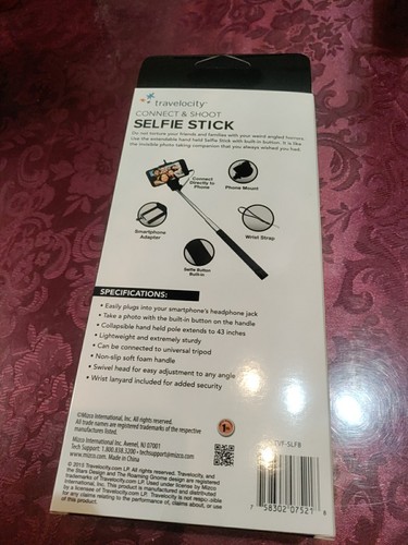 NIB Black Travelocity Connect & Shoot Selfie Stick 43" Extension TVF-SLFB - Picture 2 of 5