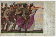 WWI Italian Art Military Propaganda Postcard Sempre Avanti = Ever Onward