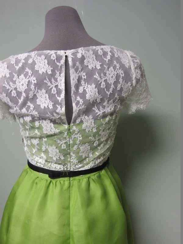 Abito organza Valentino Chantilly pizzo capesante sovrapposto corpetto fiocco cintura 40