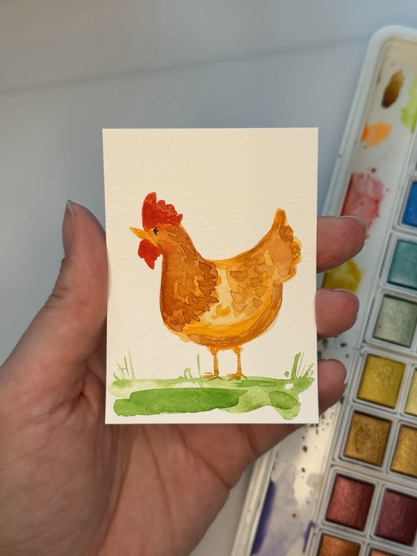 ACEO Original 2.5x3.5in Painting/Orange Chicken/Mini Art
