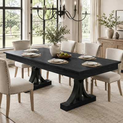 71-Inch Black Dining Table for 6-8 with Built-In Side Drawers for Easy Access