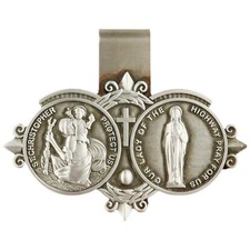 Visor Clip St Christopher & Our Lady Highway Medals Catholic Pewter Vintage Car