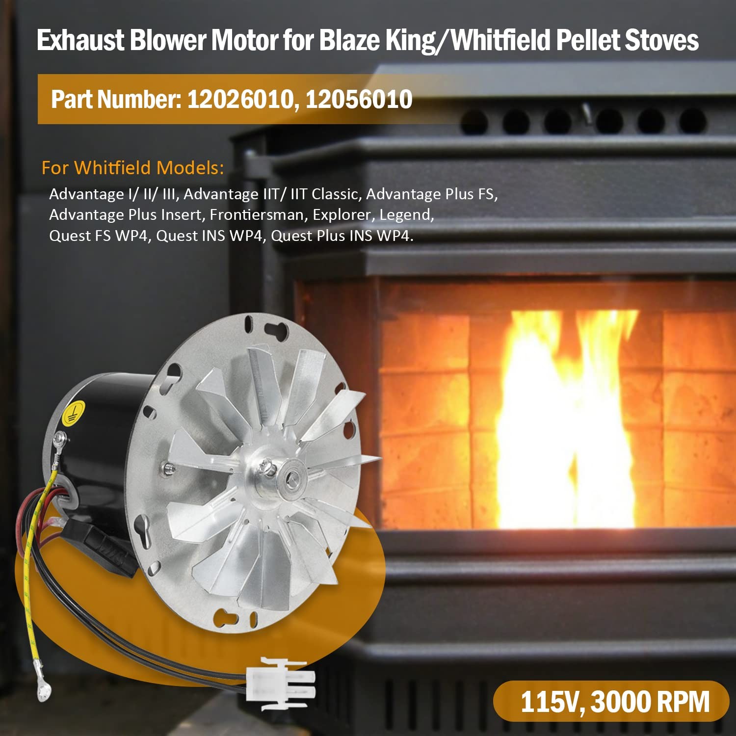 12056010 Pellet Stove Combustion Exhaust Blower Motor/Impeller Kit for Whitfield