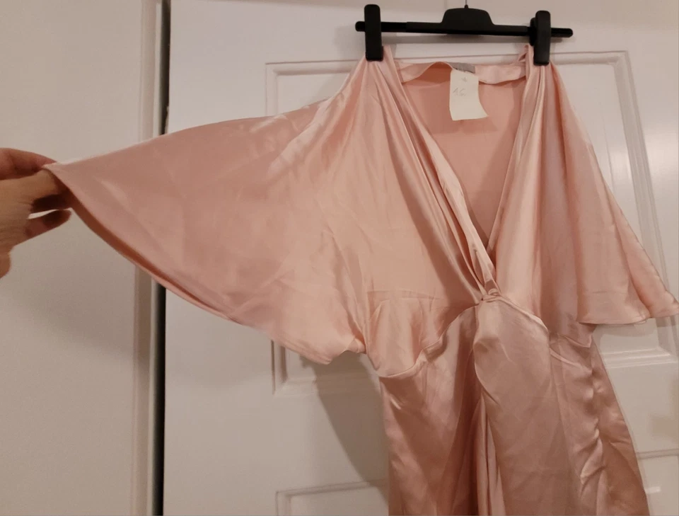 H&M Satin Kleid, Größe 42, lang, glänzend, altrosa - Bild 3 von 4