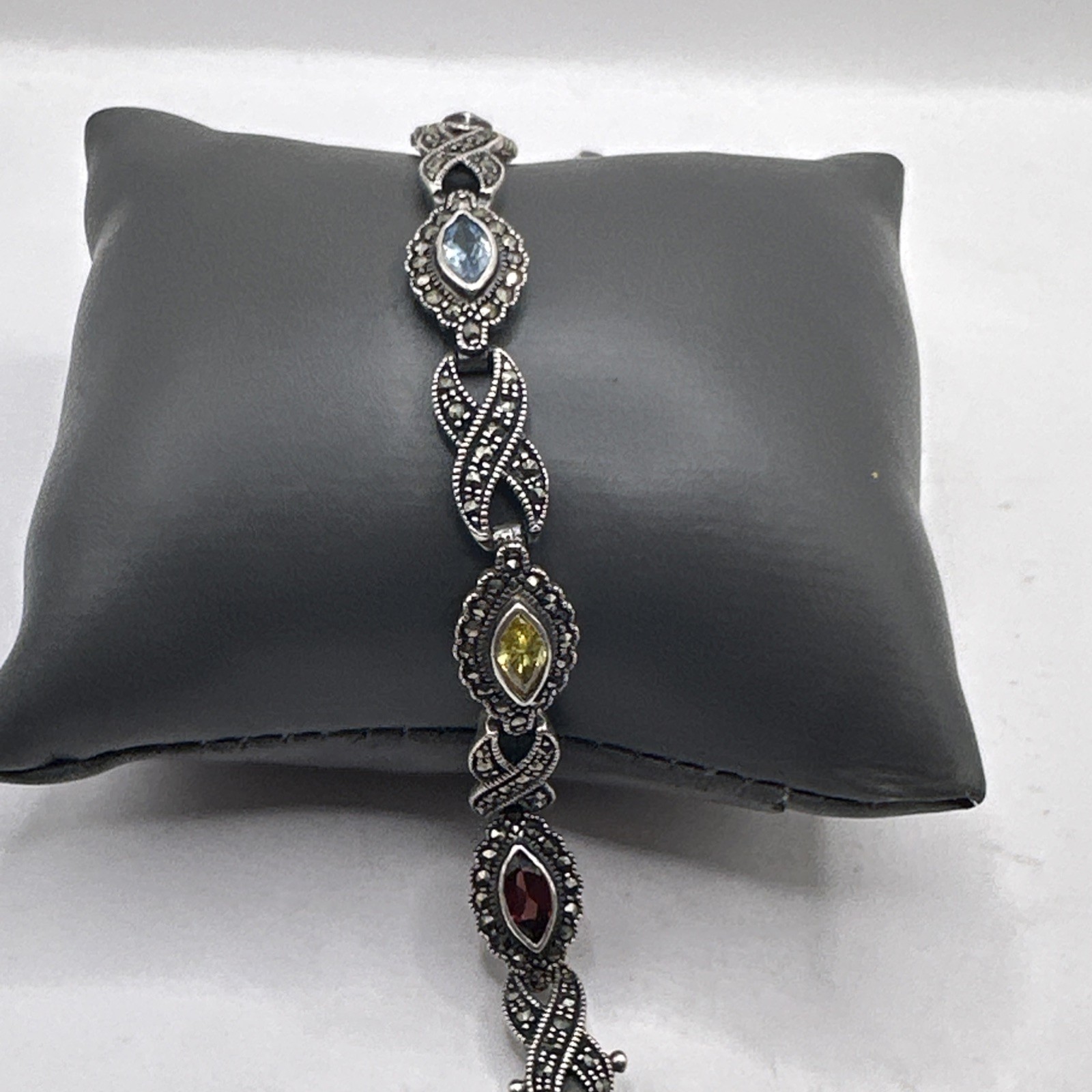 Marquise Cut Assorted Gem Set X Pattern Sterling … - image 4