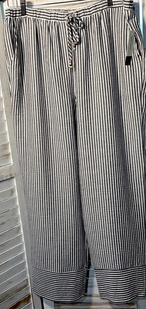 soho apparel LTD womens pants Sz L Tie Front Gray Wh Stripes