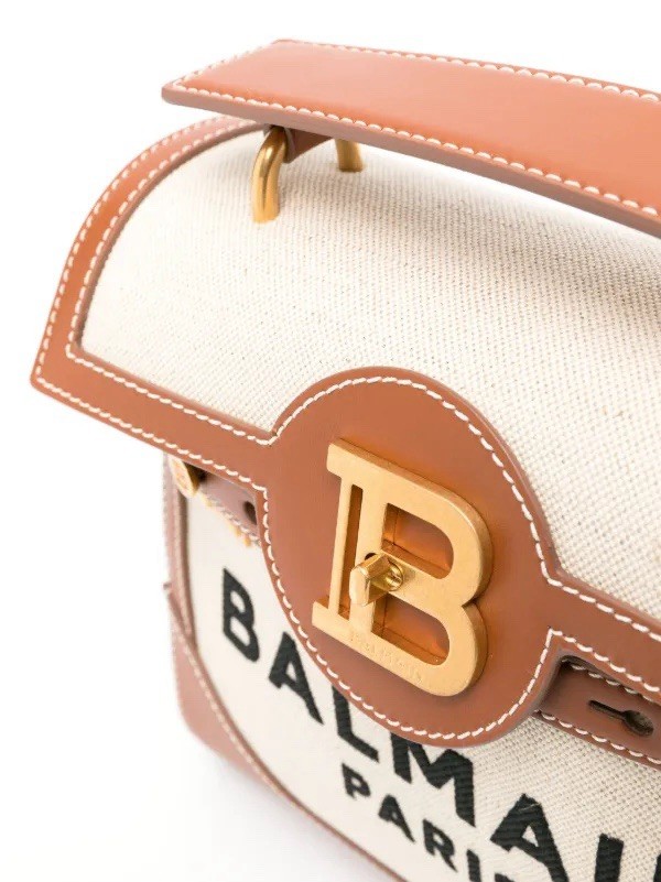 Balmain B-Buzz 23 Logo Canvas & Leather Top Handle Bag Natural image 2
