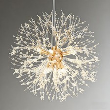8-Light Gold Sputnik Chandelier Crystal Firework Dandelion Pendant LED Light