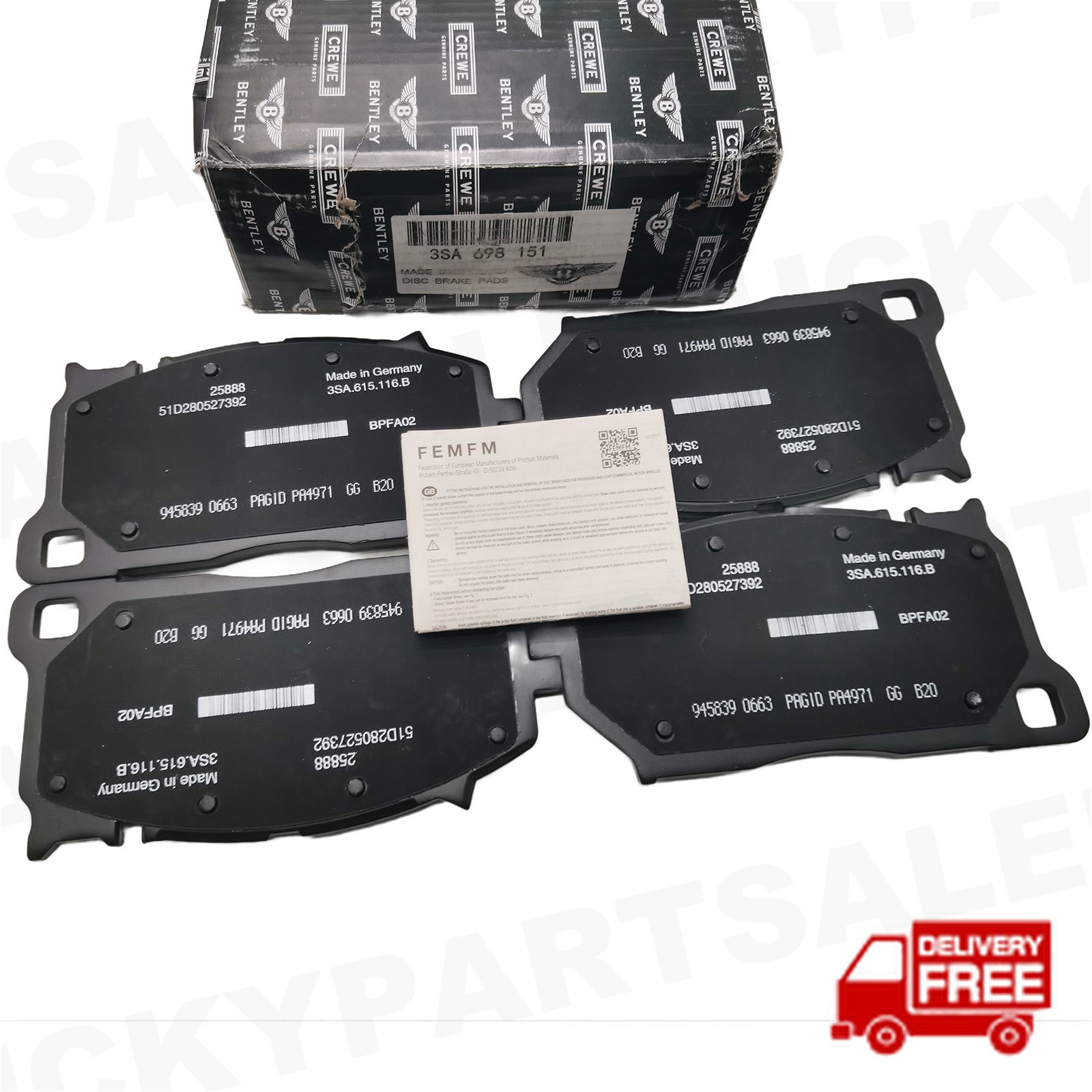 3SA698151A Front Brake Pads for Bentley Continental Gt Gtc Flying Spur 971907637