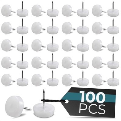 100 Pcs Nail On Furniture Glides   0.8x0.7 Plastic 0.8 x 0.7, White 