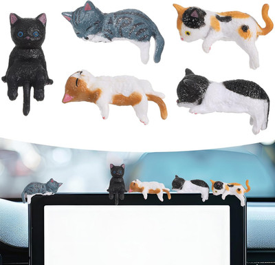 5 Pcs Mini Katzen Figuren für Auto Armaturenbrett, PVC Mini Cat Desk Figures, Ni