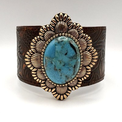 Studio Barse Natural Turquoise & Golden Bronze Leather Cuff Bracelet