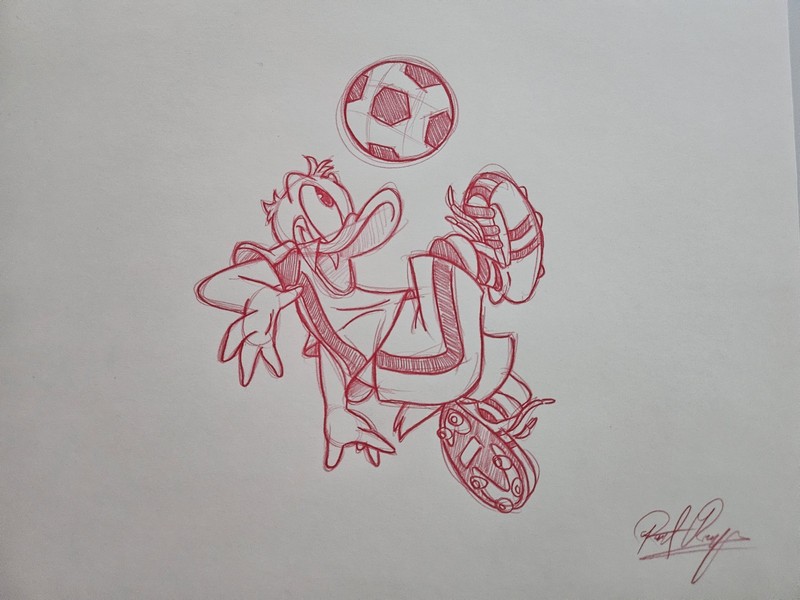 Disney Donald Duck Soccer Futbol Drawing/Sketch Animation Art Handmade/drawn