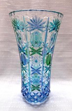 CC ZECCHIN Style Murano Vase Glasvase Kunstglas Blau Grün Handbemalt 21,5 cm