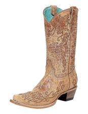 Corral Western Boots Girls Snip Toe Floral Embroidery Tan T0232