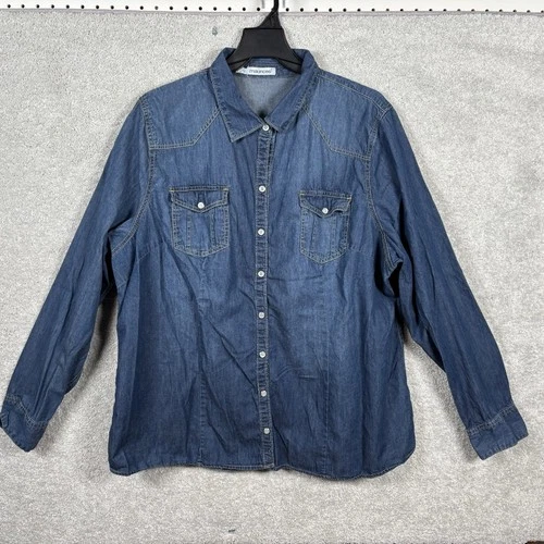Maurices Womens Blue Denim Jean Button Shirt Top Blouse Jacket Lightweight 3X 3