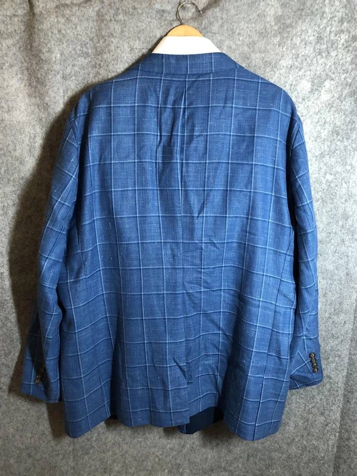 Stafford Blazer Mens 54R Blue Windowpane Classic Fit Wool Linen Sport Coat - Image 4 of 4