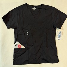 Fundamentals White Swan Women's Short Sleeve Pockets Scrub Top- Medium -Black