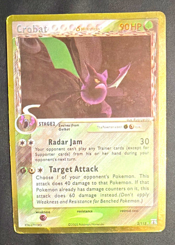 Pokemon TCG Crobat 2/113 EX Delta Species Holo Rare ENG Stage 2 90 HP