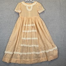 Vintage 1960s Girls Prairie Dress Swiss Dot Pastel Cottagecore Maxi Dress Size 5