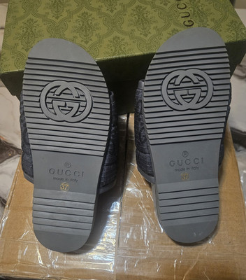 Gucci Men's Gray Logo Slide Sandals Slip-On Casual Synthetic Upper EU 37