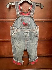 Vtg Children s Place Baby 12M denim Overalls Red Plaid cuff embroider Scotty Dog