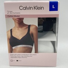 Calvin Klein Women's L 2 Pack Wire Free Bralette Cotton Modal Black/White Large