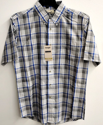 Wrangler Riata Short Sleeve Plaid Shirt, 112364915, Light Weight, Grey