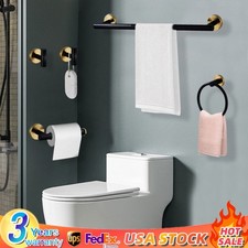 5 Piece Bathroom Bath Hardware Accessories Set Towel Bar Kit Matte Black  Gold