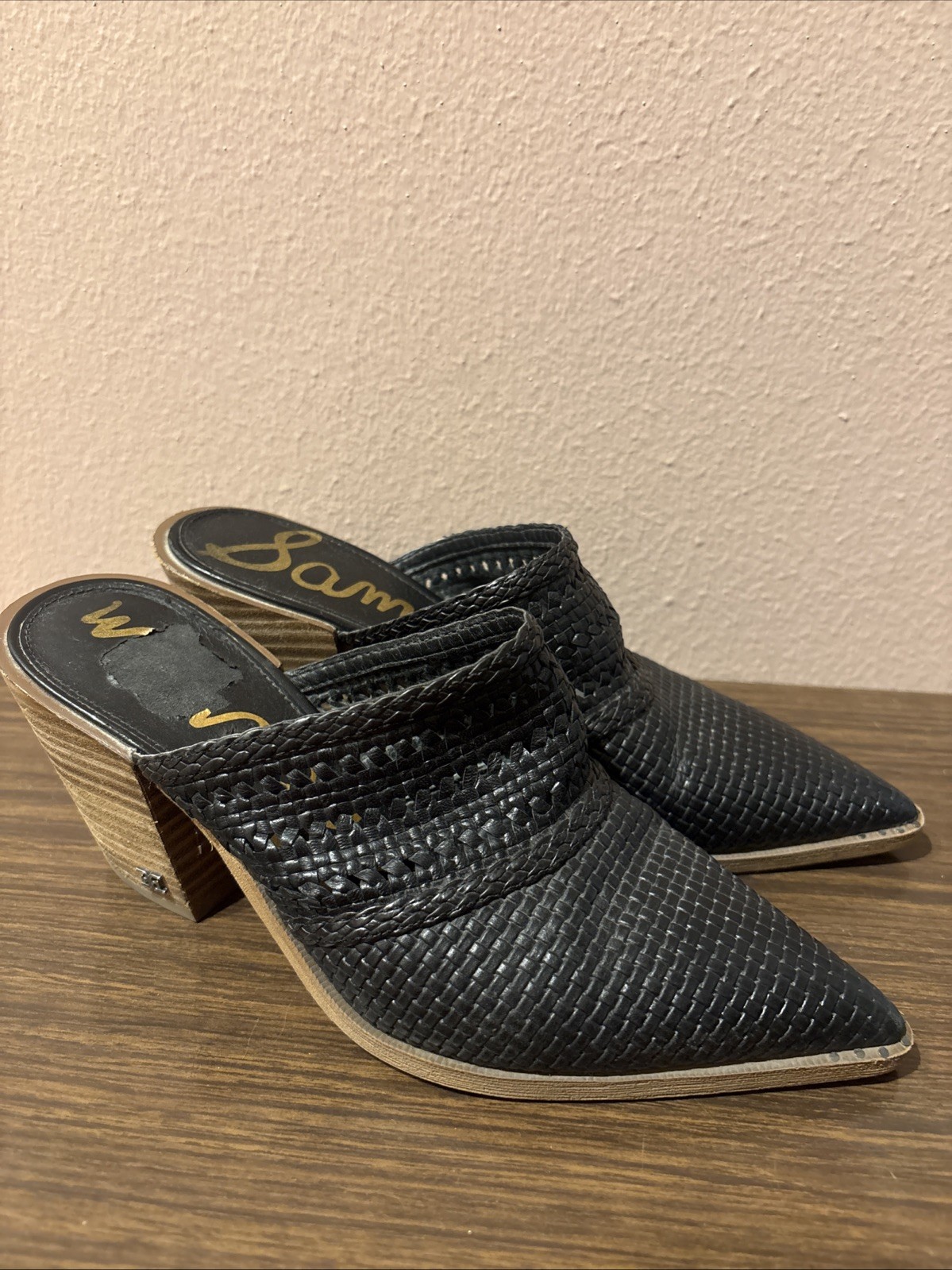 Sam Edelman Lillianna Mules Shoes Black Braided Woven Western Women’s Sz 7