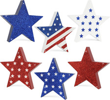 4Th of July Decorations Wooden Star Set of 6, Labor Day Decor, Patriotic Memoria