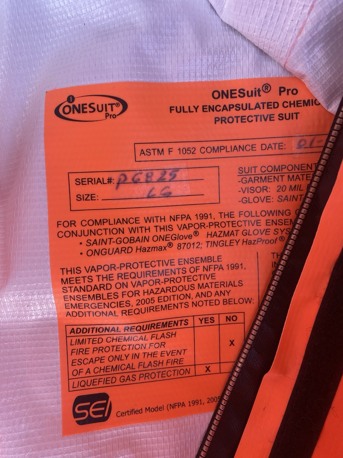 Onesuit ProHazmat Level a Encapsulated Chemical Protective Suit L - second product detail image