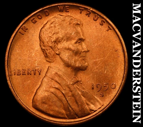 1950-S Lincoln Wheat Cent- Choice Gem Brilliant Uncirculated Luster #i9909