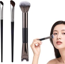 3pcs Nose Contour Brushes, 2 in 1 Dual-Ended Fluffy U Shaped Angled Makeup Conc